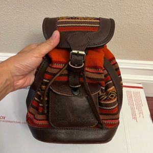 Ethnic Unbranded Handmade Leather & Woven Wool Backpack Boho Cute